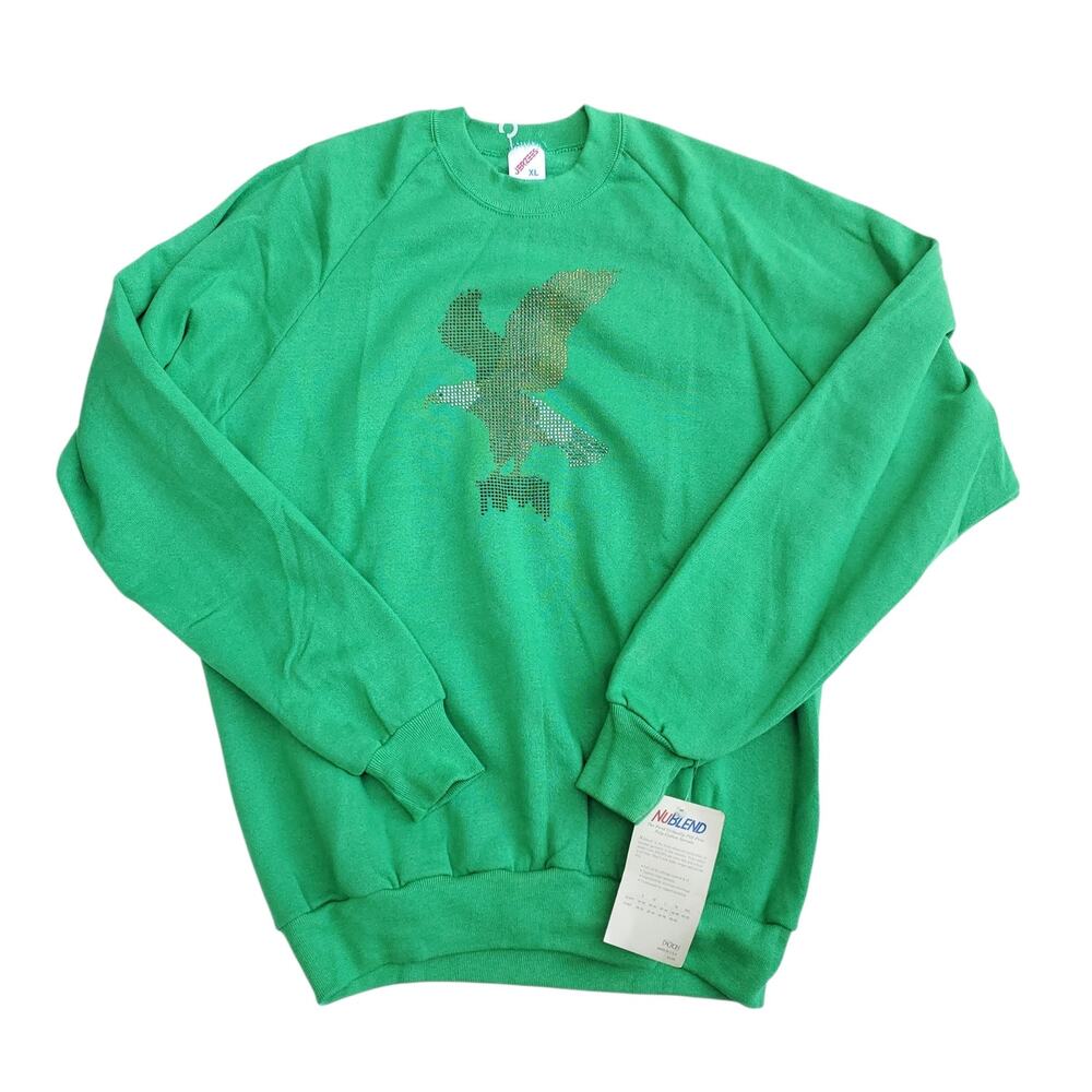 Vintage Jerzees Green Eagle Embellished Sweatshirt Crew Neck Deadstock NWT Sz XL - Picture 1 of 10